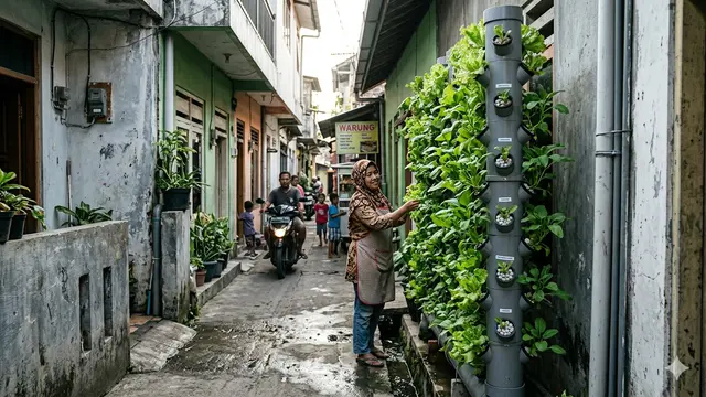 Hidroponik Sayur Mini di Gang Sempit dengan Rak Bertingkat