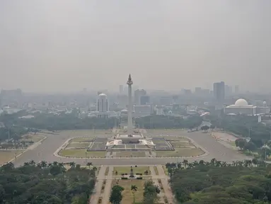 Kabut tipis menyelimuti udara di salah satu sudut kota Jakarta, Selasa (10/7). Tingkat polusi di Jakarta semakin memburuk dengan Indeks Kualitas Udara hari ini tercatat oleh BreezoMeter mencapai angka 151. (Merdeka.com/Iqbal S. Nugroho)
