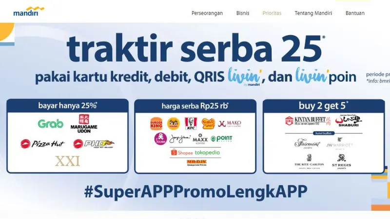 Dafrar Promo HUT Bank Mandiri 2 Oktober 2023, Makanan dan Minuman Serba 25