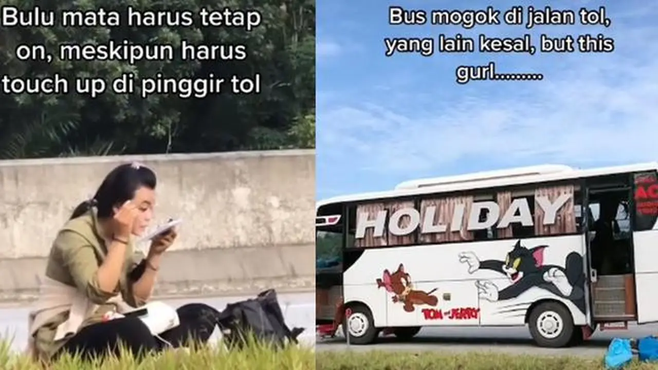 Santai dandan di pinggir jalan tol (TikTok/@rolliestone16)