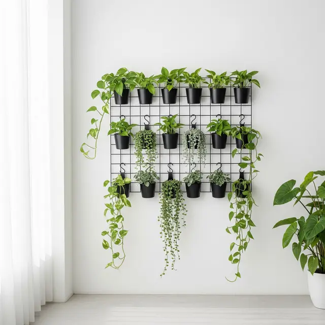 Inspirasi Dinding Tanaman dari Wire Grid (AI Generated)