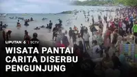 Wisata Pantai Carita Diserbu Pengunjung