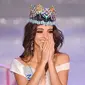 Ekspresi Miss Meksiko, Vanessa Ponce de Leon saat terpilih menjadi pemanang Miss World 2018 ke-68 di Sanya di Pulau Hainan, Tiongkok (8/12). (AFP Photo/Greg Baker)