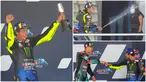 Berikut ini ekspresi bahagia Valentino Rossi setelah berhasil kembali naik podium Motogp