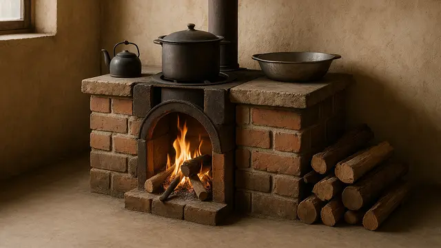 Contoh Model Dapur Tungku Kayu Bakar Minimalis untuk Rumah Tradisional/Ilustrasi AI