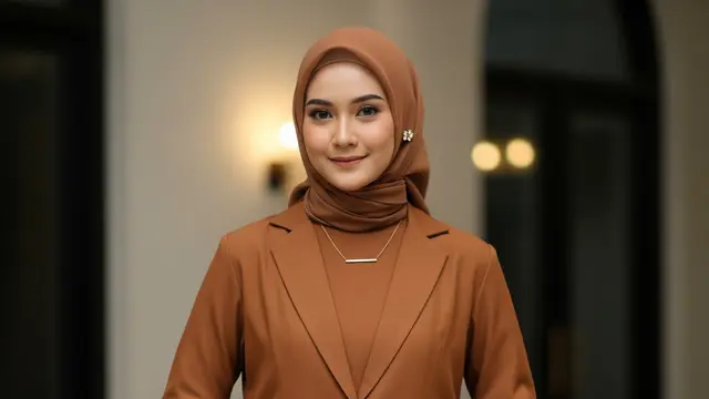 Model dan Bahan Gamis Blazer Coklat (Image by Gemini AI)