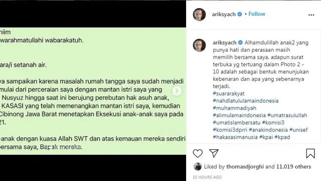 Surat Terbuka Atalarik Syach terkait eksekusi atau penjemputan anaknya oleh Tsania Marwa dan Pengadilan Agama Cibinong
