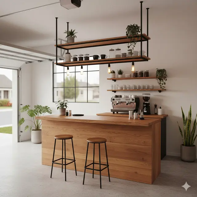 Desain Warung Kopi Kekinian di Garasi Rumah