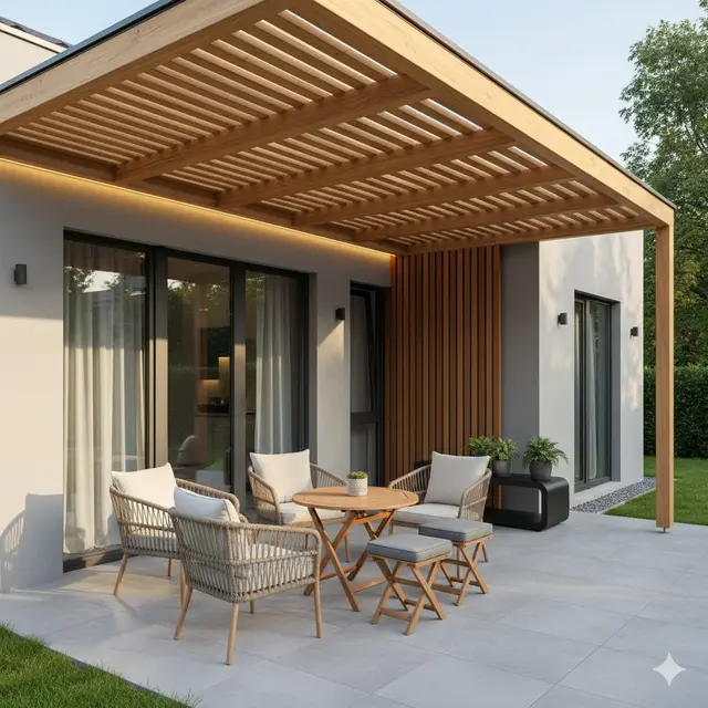 Model Rumah 6x12 dengan Kanopi Kayu/Ilustrasi gambar oleh AI