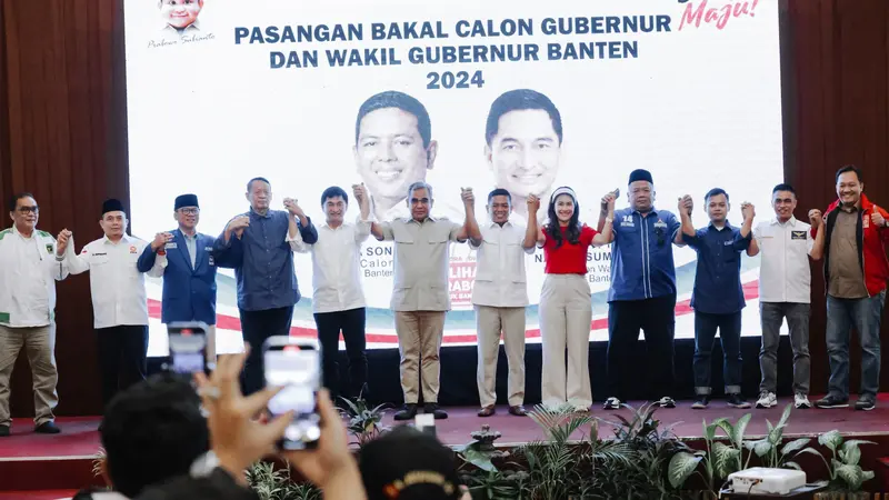 Partai Gerindra menggelar deklarasi pencalonan bakal calon gubernur dan wakil gubernur di Pilgub Banten periode 2024-2029, Andra Soni dan Acmad Dimyati Natakusumah.