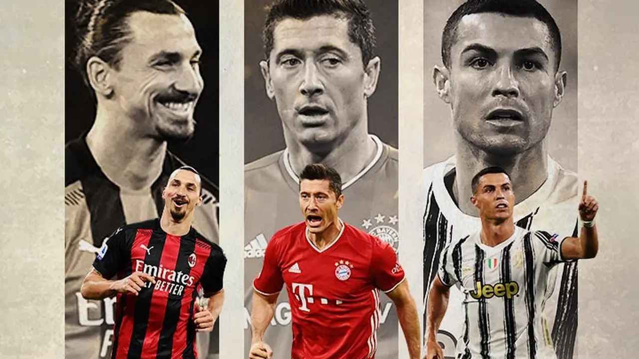 Ilustrasi - Zlatan Ibrahimovic, Robert Lewandowski, Cristiano Ronaldo