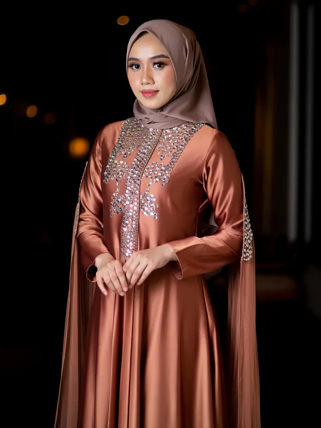 Dress Panjang Elegan Kombinasi Payet Muslim