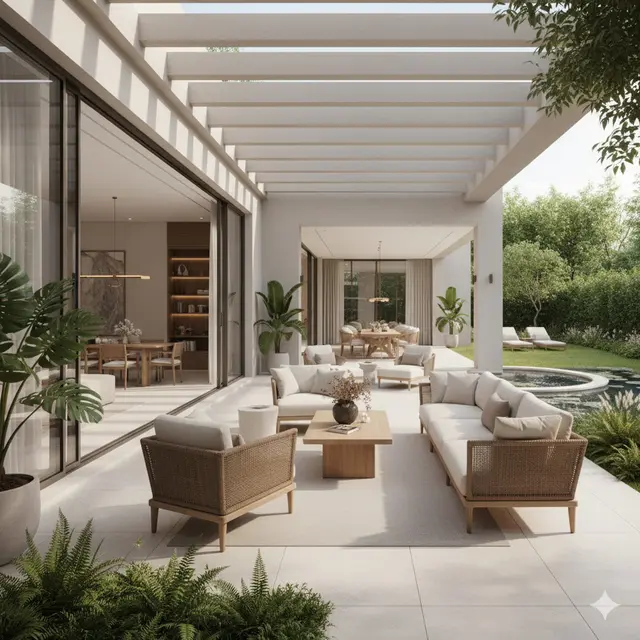 Model Rumah 1 Lantai dengan Teras Luas Bergaya Resort