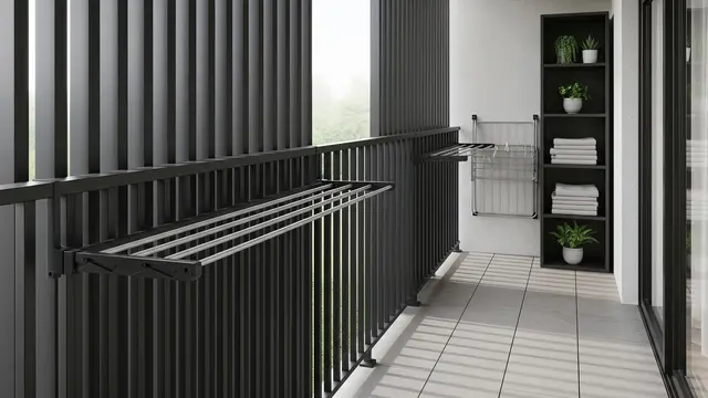 Area Jemur di Balkon atau Teras Belakang dengan Railing Modern