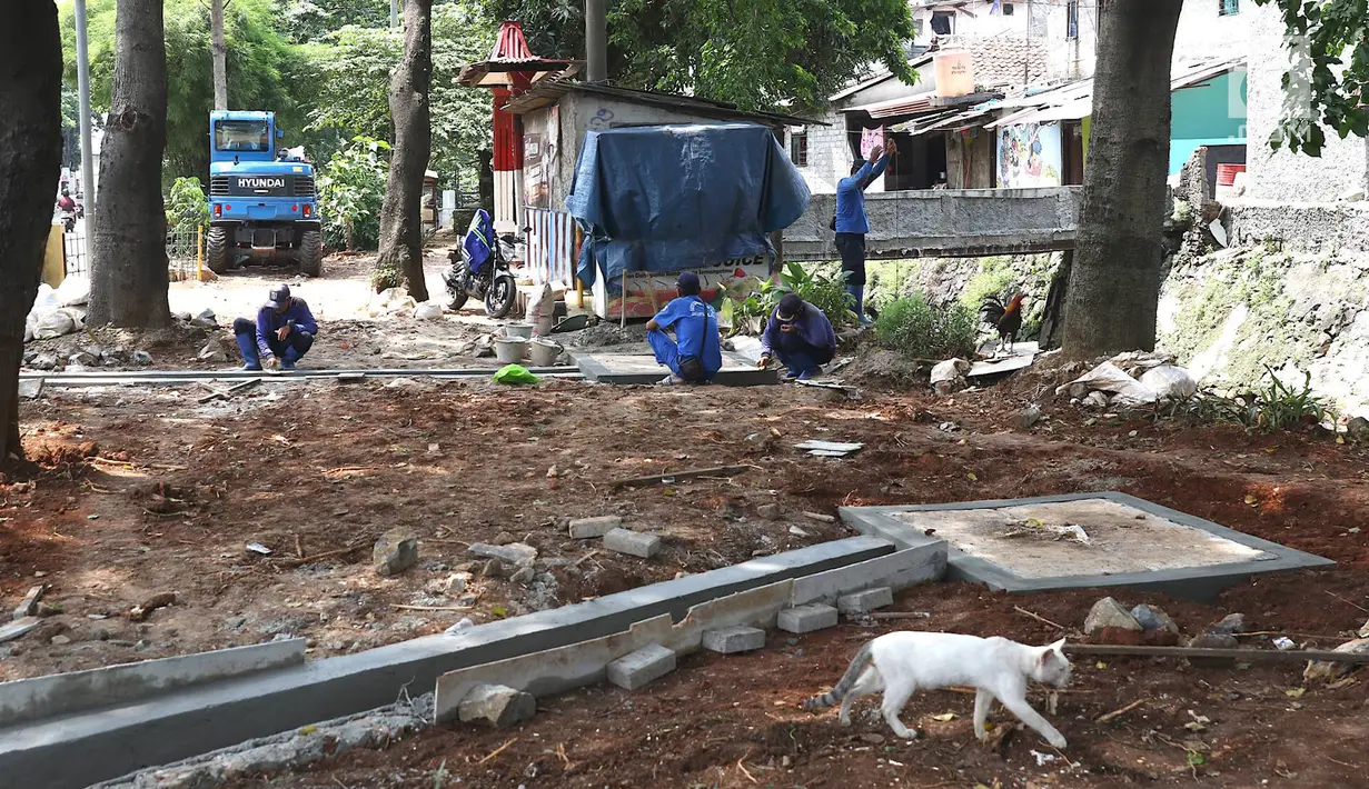 Petugas membuat sumur resapan di kawasan Lenteng Agung, Jakarta, Rabu (20/3). Pembuatan sumur resapan di kawasan tersebut bertujuan mengurangi genangan air yang timbul setiap hujan deras. (Liputan6.com/Immanuel Antonius)
