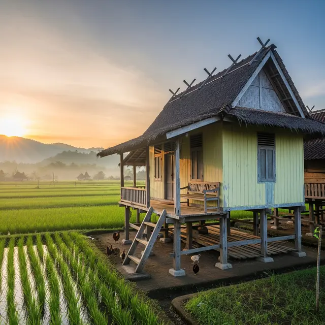 Pilihan Warna Cat Rumah untuk Rumah di Desa Menghadap Timur (Image by Gemini AI)