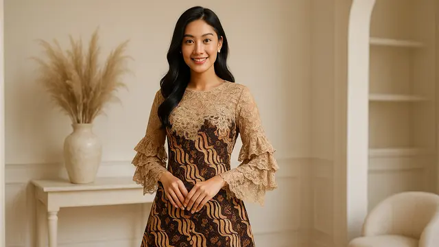 15 Model Dress Batik Kombinasi Brokat Lengan Panjang, Anggun dan Modern untuk Berbagai Acara