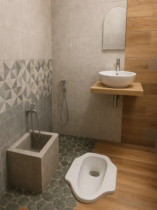 Model Kamar Mandi Minimalis Kloset Jongkok Tanpa Bak Mandi (Image by ChatGPT)