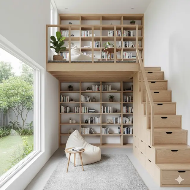 7 Inspirasi Rumah Kecil Mezzanine dengan Perpustakaan Mini di Area Atas, Solusi Cerdas untuk Ruang Terbatas