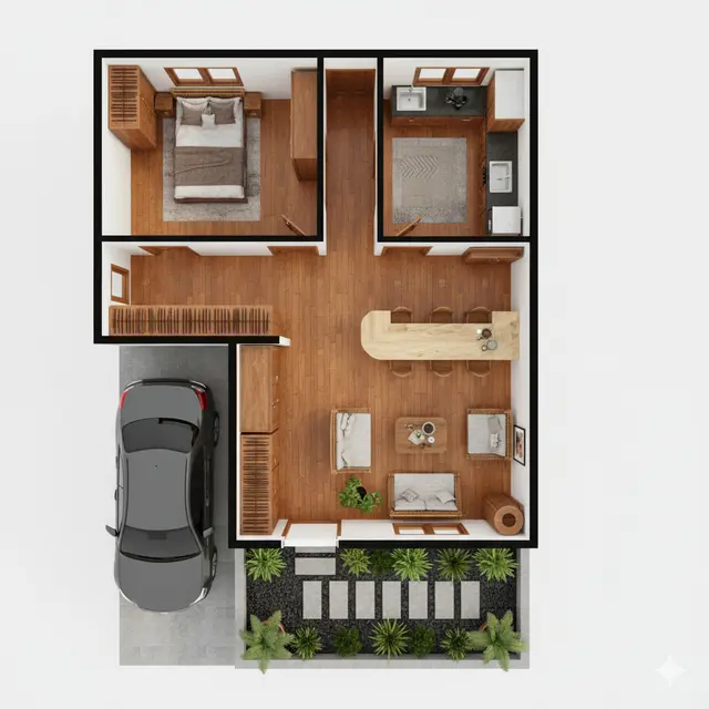 Rumah Tipe 36 dengan Carport dan Taman