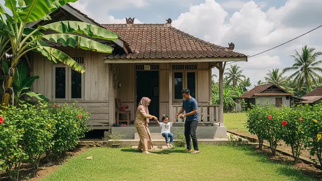 Rumah Kampung dengan Teras Menghadap Halaman Rumput