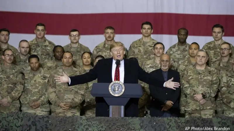 Presiden AS Donald Trump di Bagram Air Base, Afghanistan, Kamis 28 November 2019 (Alex Brandon / AP PHOTO)