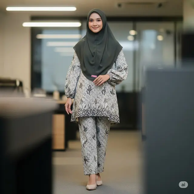 Gamis Batik Semi-Formal Lengan Balon