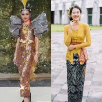 Jadi juru bicara di KTT G20, Maudy Ayunda tampil cantik pakai kebaya Bali rancangan Didiet Maulana.