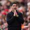 Ekspresi Manajer Arsenal Mikel Arteta di pertandingan melawan Bournemouth di pekan ke-32 Liga Inggris 2025/2026 di Emirates Stadium, Sabtu (11/04/2026) malam WIB. (AP Photo/Dave Shopland)