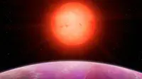 Ilustrasi bintang kerdil merah saat terbit di planet monster NGTS-1b. (University of Warwick)