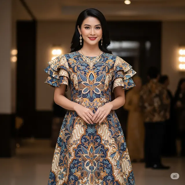 Dress A-Line Lengan Ruffle Tiga Layer