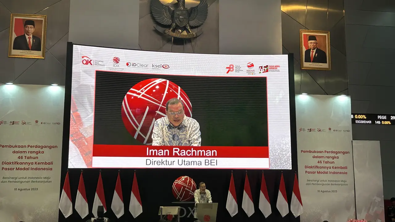 Bursa Efek Indonesia (BEI) merayakan hari ulang tahun ke-46 diaktifkannya kembali pasar modal Indonesia pada Kamis, (10/8/2023).