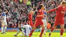 Liverpool's Fernando Torres celebrates with Yossi Benayoun after scoring the second goal of the match against Blackburn during their Premiership match at Anfield Stadium, on April 11, 2009. AFP PHOTO/Carl de Souza