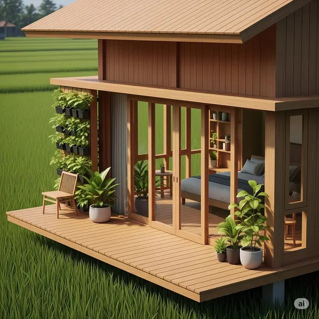 Rumah Sederhana di Tengah Sawah. Foto: Gemini