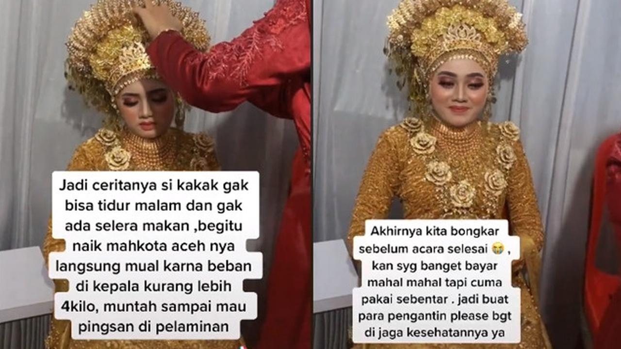Tak Kuat Tahan Beban Mahkota Adat, Wanita Ini Mual dan Ingin Pingsan di Pelaminan