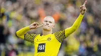 Erling Haaland - Bomber asal Norwegia ini terus menunjukkan ketajamannya dengan gelontoran gol yang ia cetak ke gawang lawan. Mesin gol Borussia Dortmund itu kini memiliki banderol 150 juta euro. (/Martin Meissner)