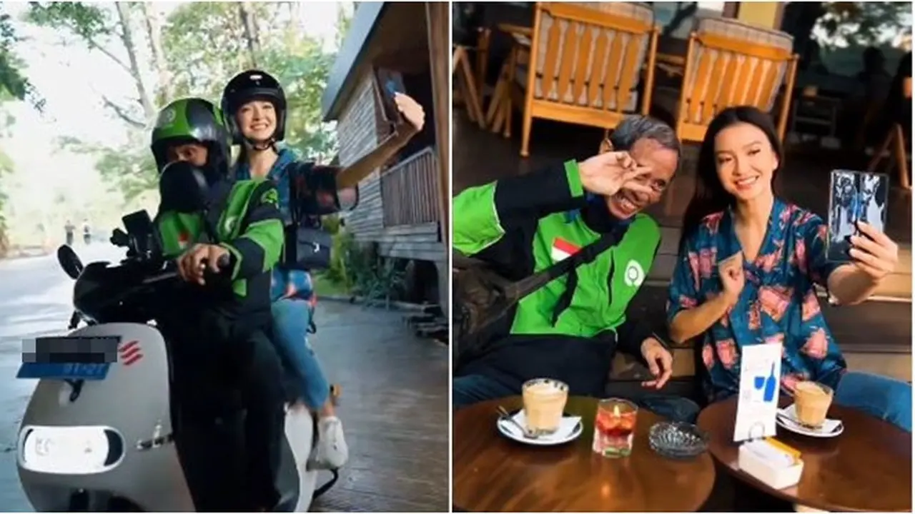 6 Potret Bahagia Driver Ojol Babeh Ary Bonceng Raline Shah, Keliling Jakarta