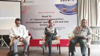 Wakil Kepala Satuan Kerja Khusus Pelaksana Kegiatan Usaha Hulu Minyak dan Gas Bumi (SKK Migas) Nanang Abdul Manaf, dalam Media Briefing, di Jakarta, Rabu (23/8/2023). (Arief/Liputan6.com)