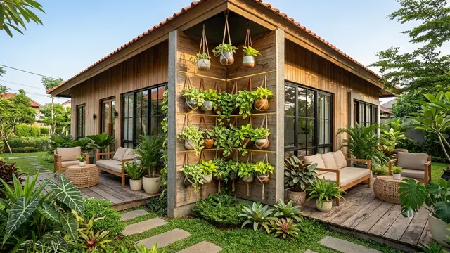 Kebun Sirih Gading Vertikal di Dinding Samping Rumah (AI Generated)
