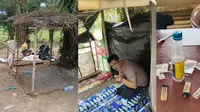 Sebuah gubuk di tengah kebun sawit di Lampung Tengah dibongkar dan dibakar polisi, diduga dijadikan sebagai tempat pesta narkoba. Foto : (Istimewa).
