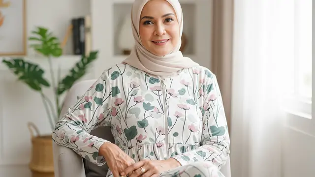 Model Gamis Resleting Depan untuk Wanita 50 Tahun