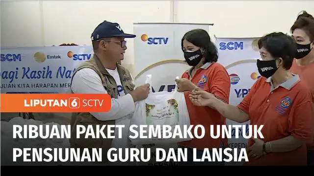 Yayasan Pundi Amal Peduli Kasih SCTV-Indosiar bersama Emtek Grup kembali berbagi kasih natal. Kali ini ribuan paket sembako hasil donasi dari pemirsa dibagikan kepada para pensiunan guru serta para lansia di Jakarta Selatan.