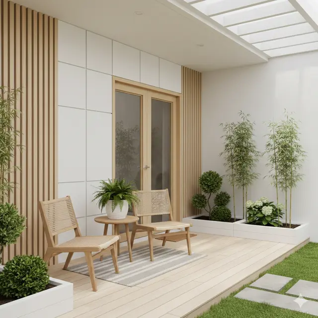 Teras Rumah 6x9 dengan Taman Sederhana (Foto: Gemini AI)