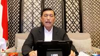 Menteri Koordinator bidang Kemaritiman dan Investasi Luhut Binsar Pandjaitan saat konferensi pers tentang evaluasi PPKM.