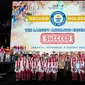 Pemecahan rekor Guinnes World Records dengan melakukan pergeralan angklung terbesar di dunia diikuti oleh 15.110 peserta di Stadion Utama Gelora Bung Karno, Jakarta, Sabtu (5/8/2023). (Foto: Istimewa)