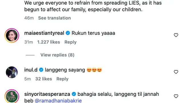 Unggahan Nia Ramadhani. (Foto: Dok. Instagram @ramadhaniabakrie)