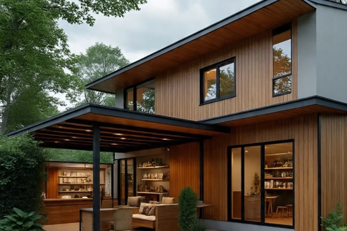 Desain  Rumah L-Shape dengan Warung di Teras Samping