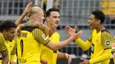 Jumlah gol Haaland melonjak drastis pada musim 2020/2021. Striker jebolan Molde tersebut sukses mengumpulkan 41 gol dari 41 penampilan bersama Dortmund di semua kompetisi. (AP/Martin Meissner)