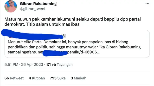Cuitan Gibran Rakabuming. (Foto: Dok. Twitter @gibran_tweet)