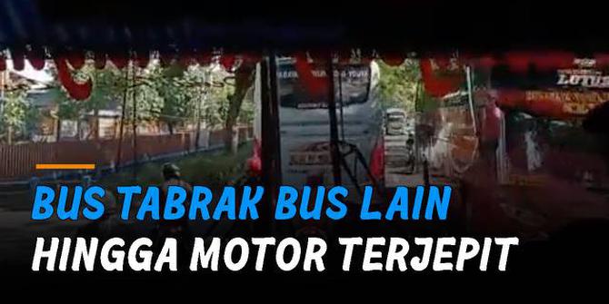 VIDEO: Bus Ugal-Ugalan di Ngawi, Tabrak Bus Lain Hingga Motor Terjepit